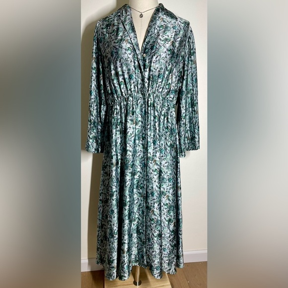 VINCE | Berry Blooms Pleated Shirt Dress | Flowy Button Down | Long Sleeve XL - Picture 1 of 6